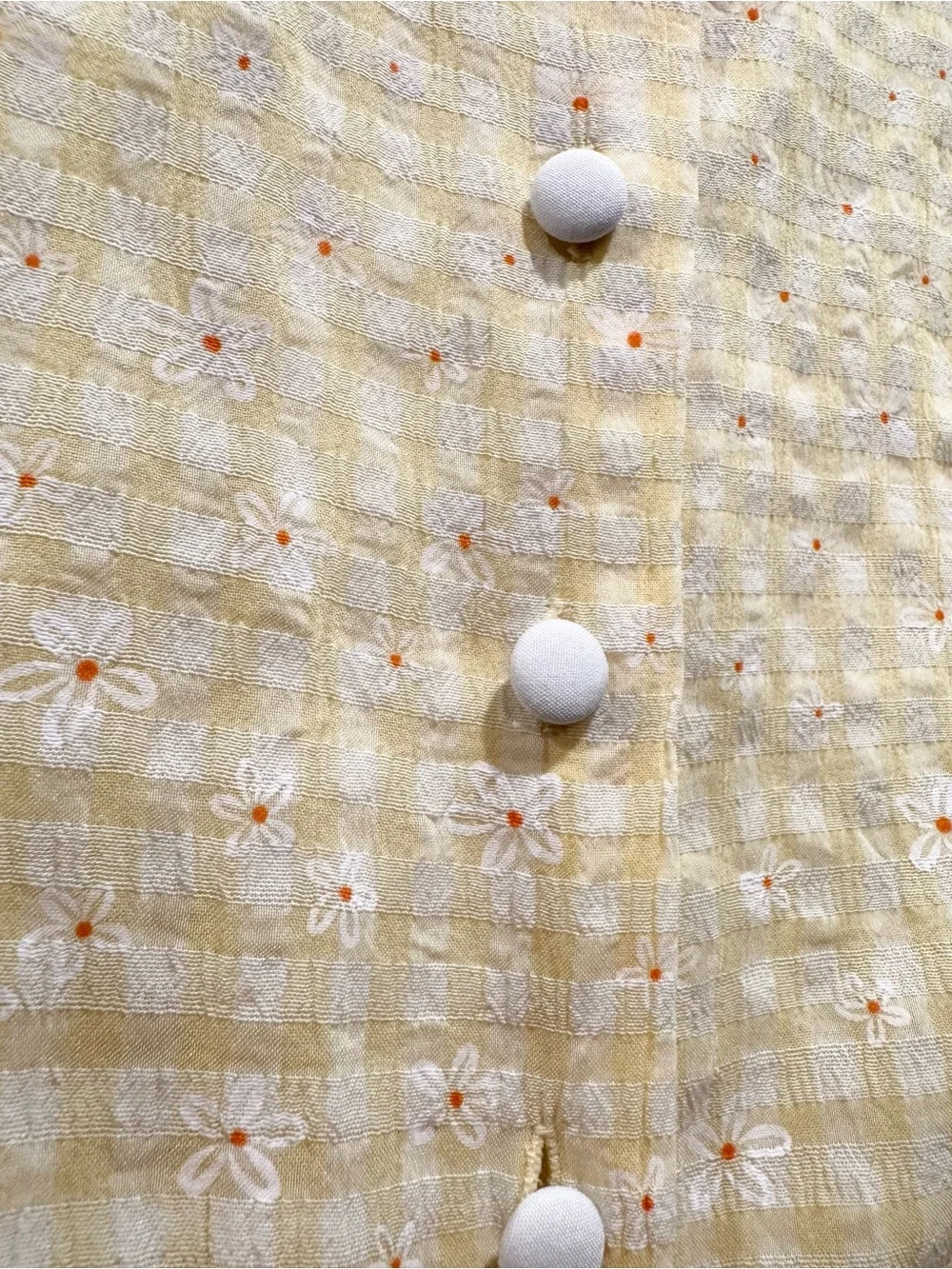 Unique Vintage Butter Yellow Embroidered Daisy Midi Dress 2X Retro 1950s Gingham